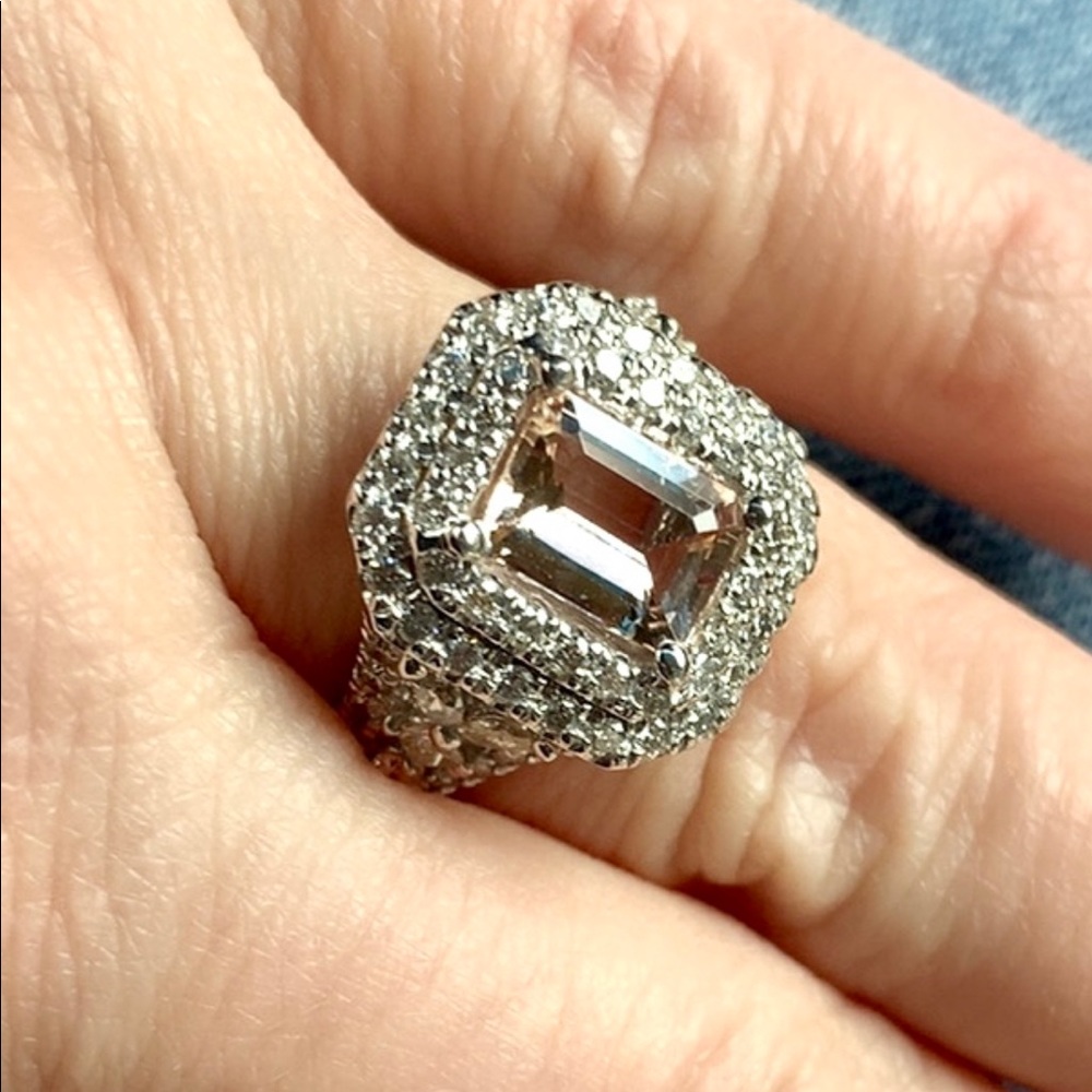 Diamond and Peach Morganite Engagement Ring 3.50 ctw